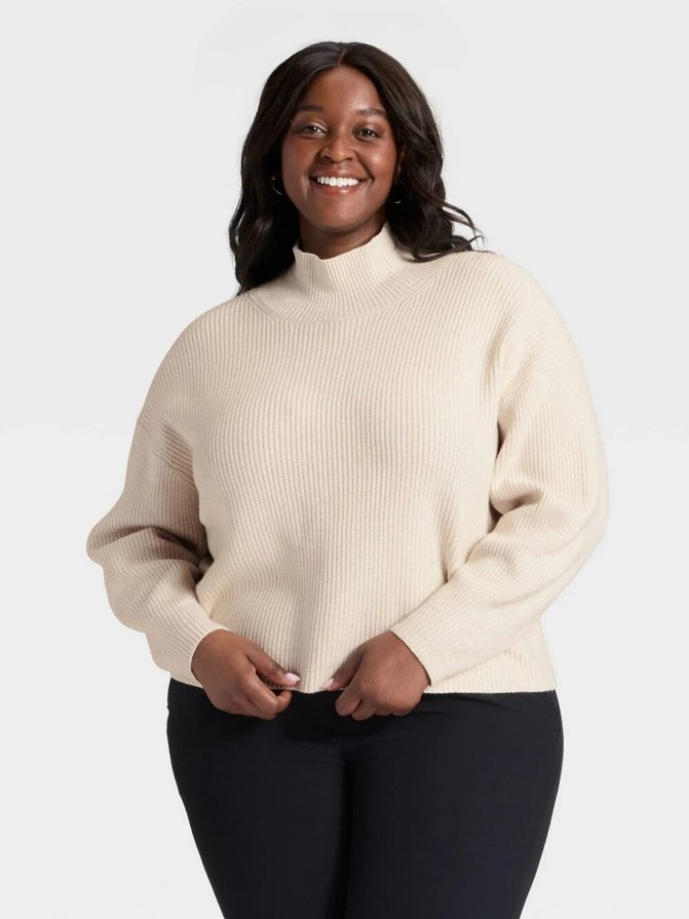 A New Day Womens Mock Turtleneck Ribbed Sweater Oatmeal Beige Plus Size 2X